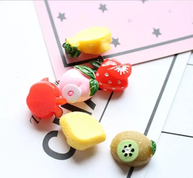 Каваи блеск Фрукты Вишня ананас киви Банан Смола миниатюрный плоский Кабошон DIY