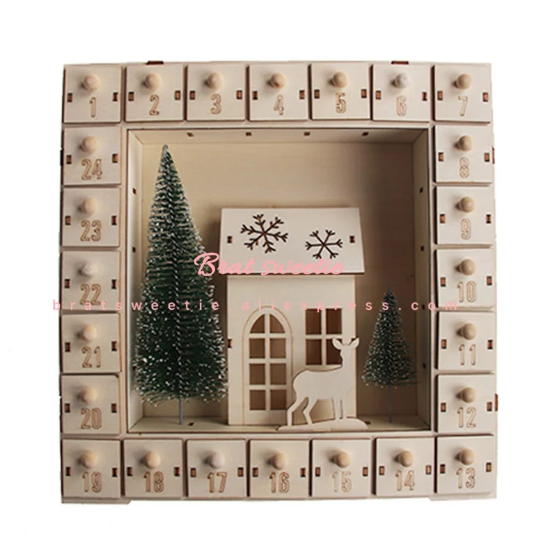 Деревянный Рождественский календарь с 24 куб ящики для хранения багажа обратный
