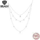Трехслойное ожерелье BISAER, искусственное серебряное циркониевое звено цепи для женщин, ювелирные изделия, регулируемое Ожерелье 45 см ECN429