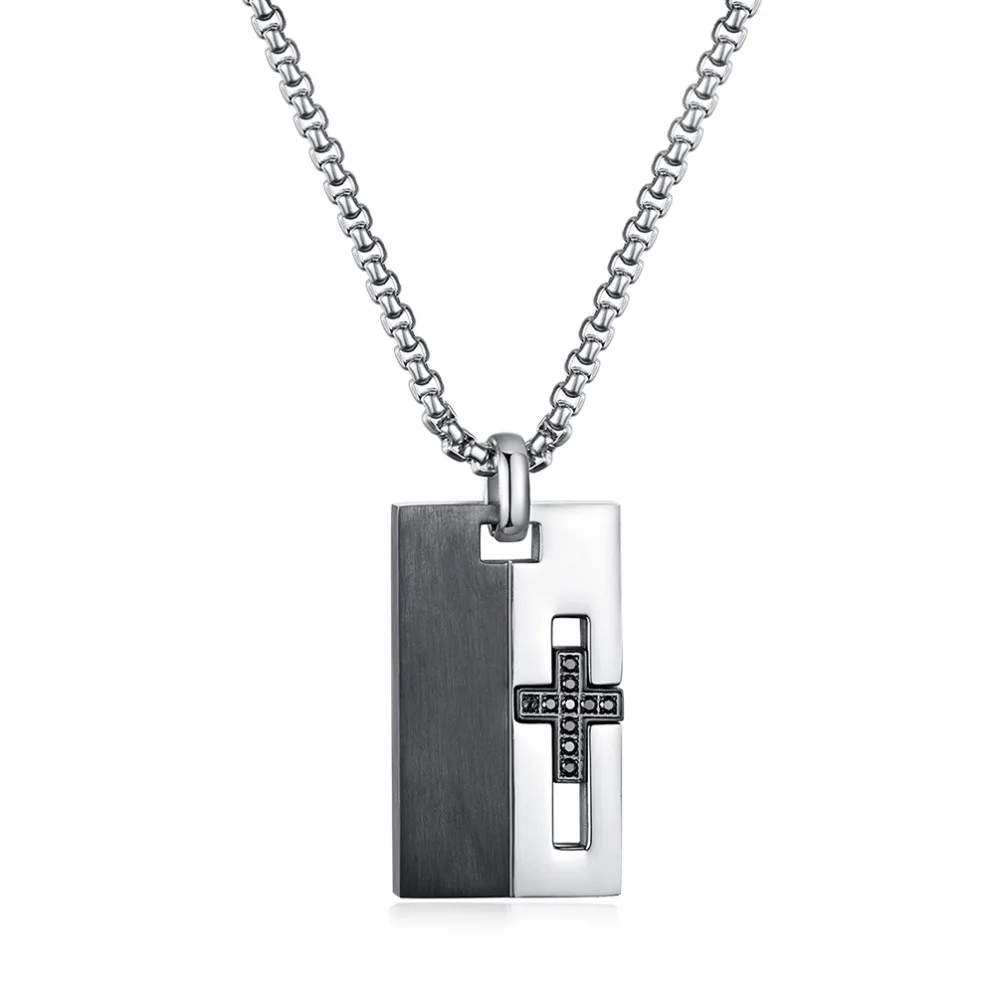 Men Jewelry Stainless Steel Crystal Dog Tag Pendant CZ Zircon Cross Necklaces Best Friend Gifts | Украшения и аксессуары