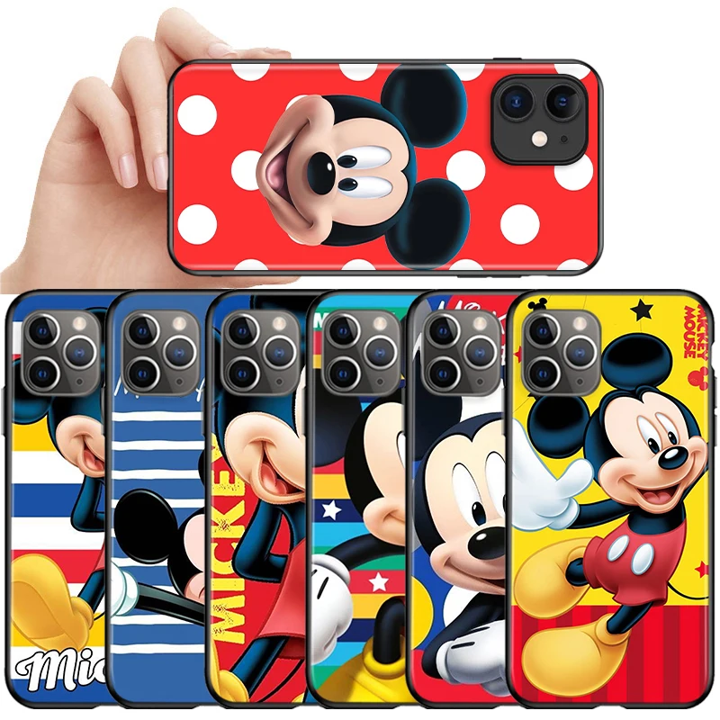 

Cute Mickey Disney Mouse Silicone Cover For Apple iPhone 13 12 11 SE XS XR X 7 8 6 5 S mini Plus Pro MAX 2020 Black Phone Case