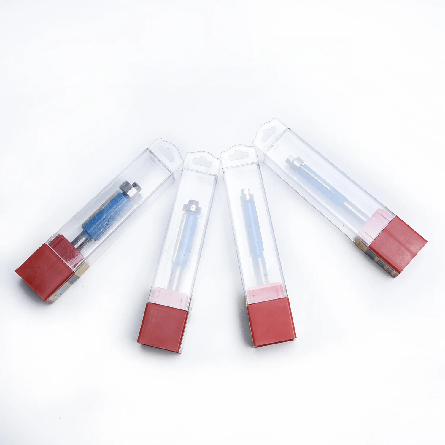 

Professional Flush Trim Router Bit Kit 4pcs Wood Edge Cutting Dual Flute Cutter Bit Tool Blue+Silver