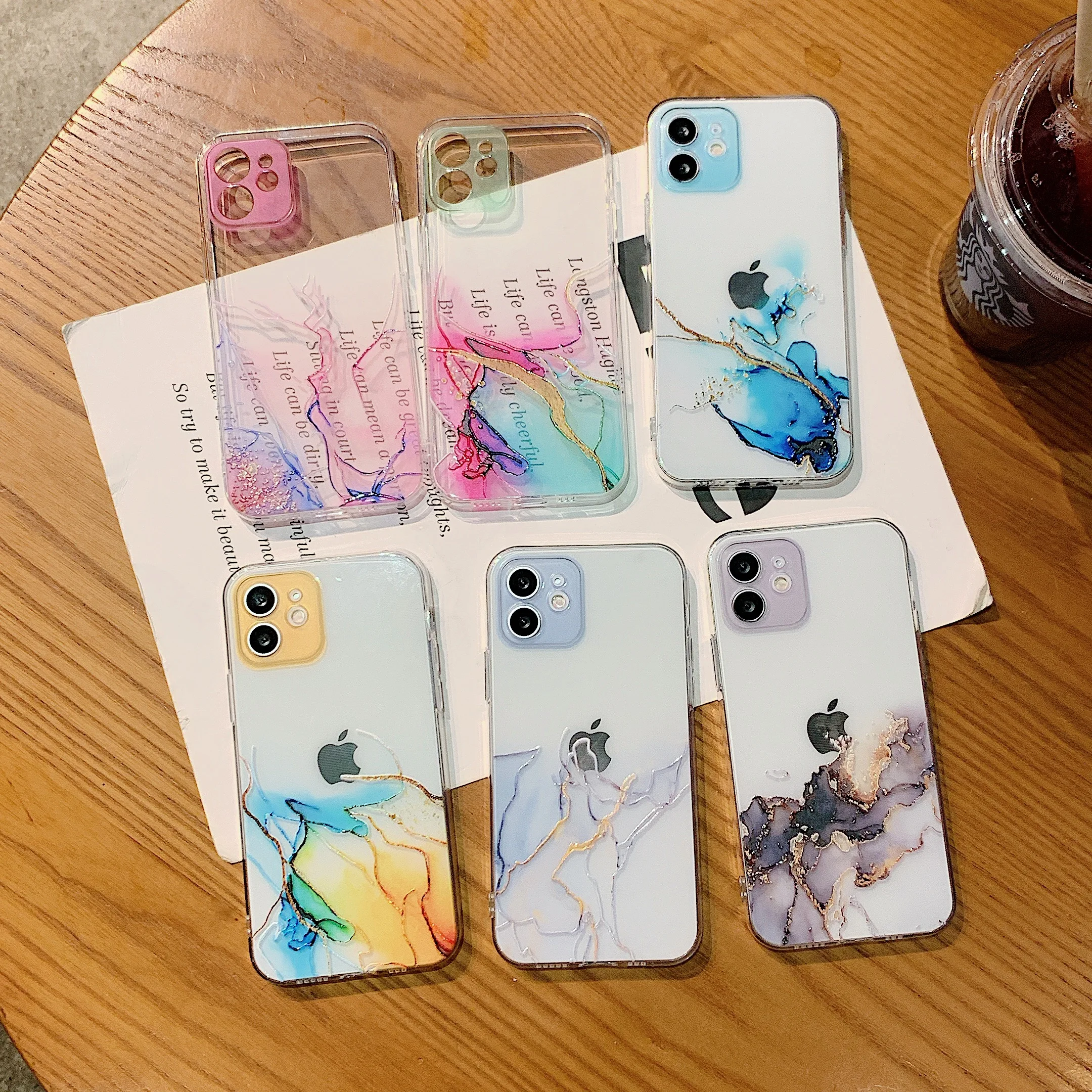 

Cute Shockproof Phone Case for iPhone 12 Mini 11 Pro Max XR X XS SE 2020 6 7 8 Plus Capa Hollow Out Marble Ultra Thin Back Cover