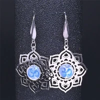 bohemian yoga flower of life stainless steel moontone earrings women silver color earrings jewelry boucles doreilles exs04
