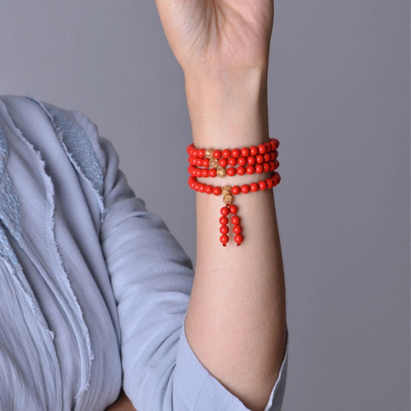 

Buddhist Style Vermillion Bracelet Pendant National Wind Yoga Meditation Bracelet