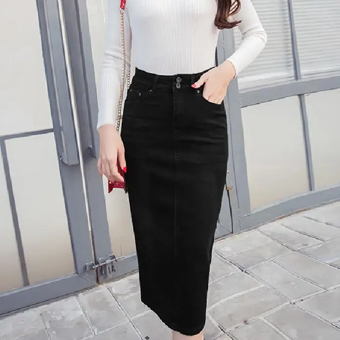 Женская длинная джинсовая юбка-карандаш Повседневная синяя юбка с высокой