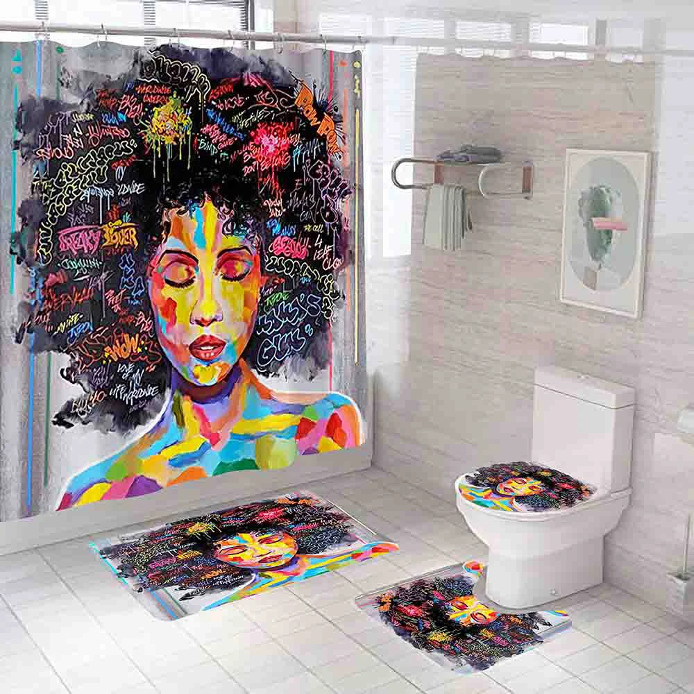 Комплект занавески для душа в афроамериканском стиле с граффити девушек и женщин