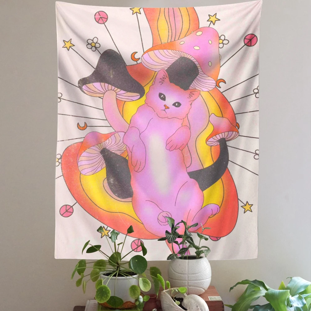 Гобелен с милым котом настенный розовый гобелен в стиле Ins для гостиной спальни