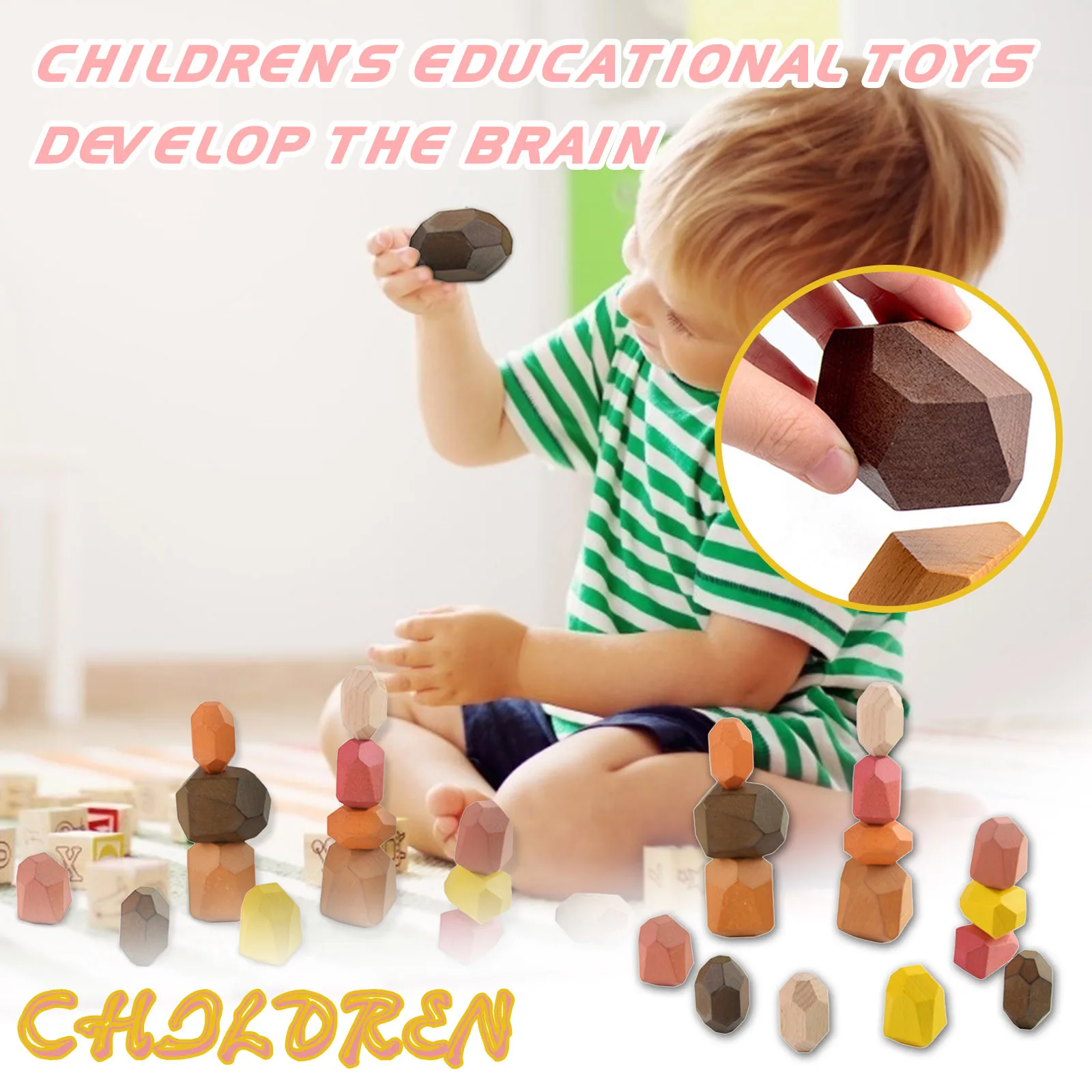 Детская деревянная Цветной камень Дженга строительные блоки образовательные