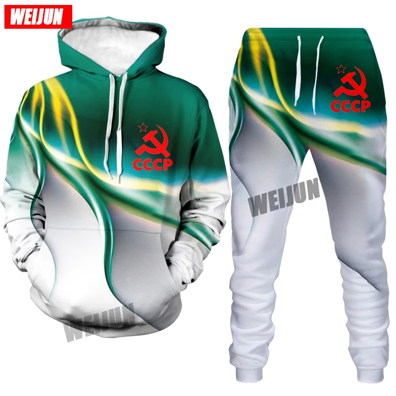 

2021 New Men's 3D print Hoodie + Pants Two Sets Pieces Of Casual Track Suit Men's Sportswear Gym Brand Clothing Sports Suit