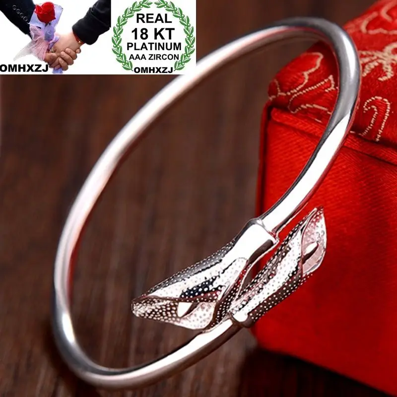 

OMHXZJ Wholesale European Fashion Woman Girl Party Wedding Gift Calla Lily 18KT White Gold Cuff Bangle BA93