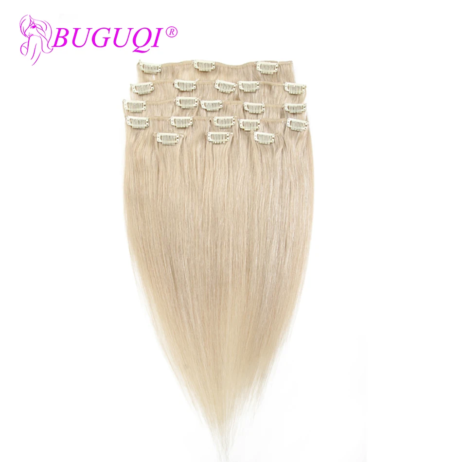 Накладные человеческие волосы BUGUQI на клипсе бразильские для наращивания #24 Remy 16 26