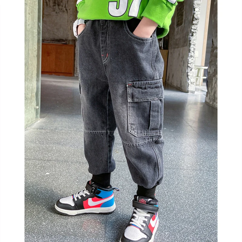 

With Pocket Baby Spring Autumn Jeans Pants For Boys Children Kids Trousers Clothing Teenagers Gift Home Outdoor High Quality