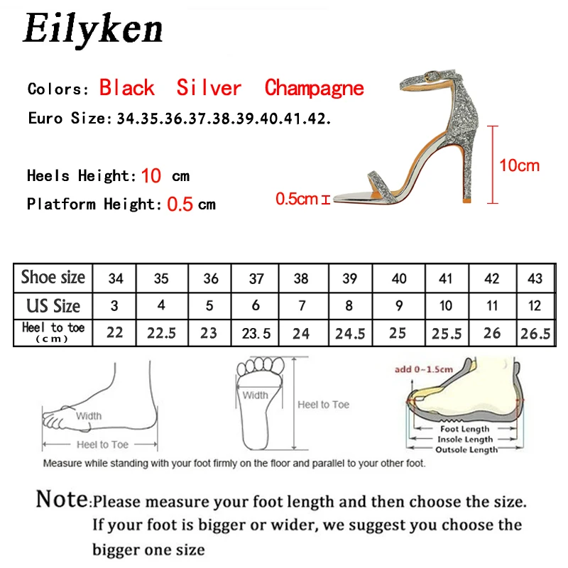 Eilyken/серебристые цвета шампанского Пикантные босоножки на высоком каблуке с