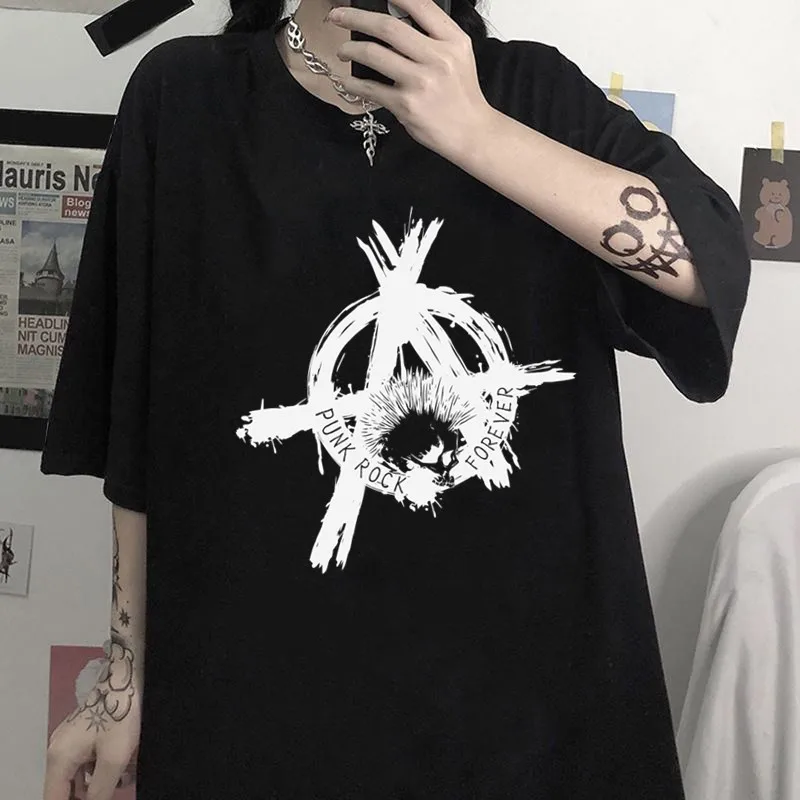 

Женская футболка с принтом Forever, черная футболка в стиле панк-рок, в готическом стиле, уличная одежда в стиле Харадзюку, 2019