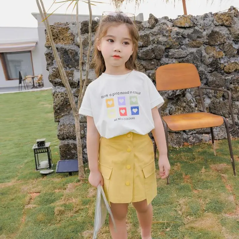 

С буквенным принтом для девочек, комплекты одежды с принтом 2021 новые летние детские футболки с рисунком тонкие топы с короткими рукавами и ю...