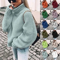womens off the shoulder turtleneck sweater casual knitted solid long sleeve pullover tops jumpers autumn winter