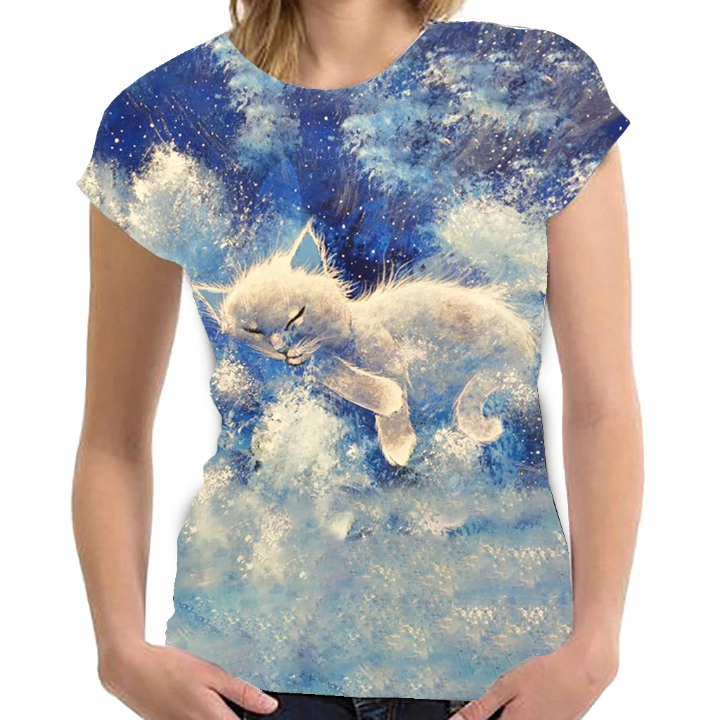 

New Summer Women Cartoon 3D Animals Print T-Shirt Casual Short Sleeve Round Neck Tee Tops Loose Cotton Female Street Clothing