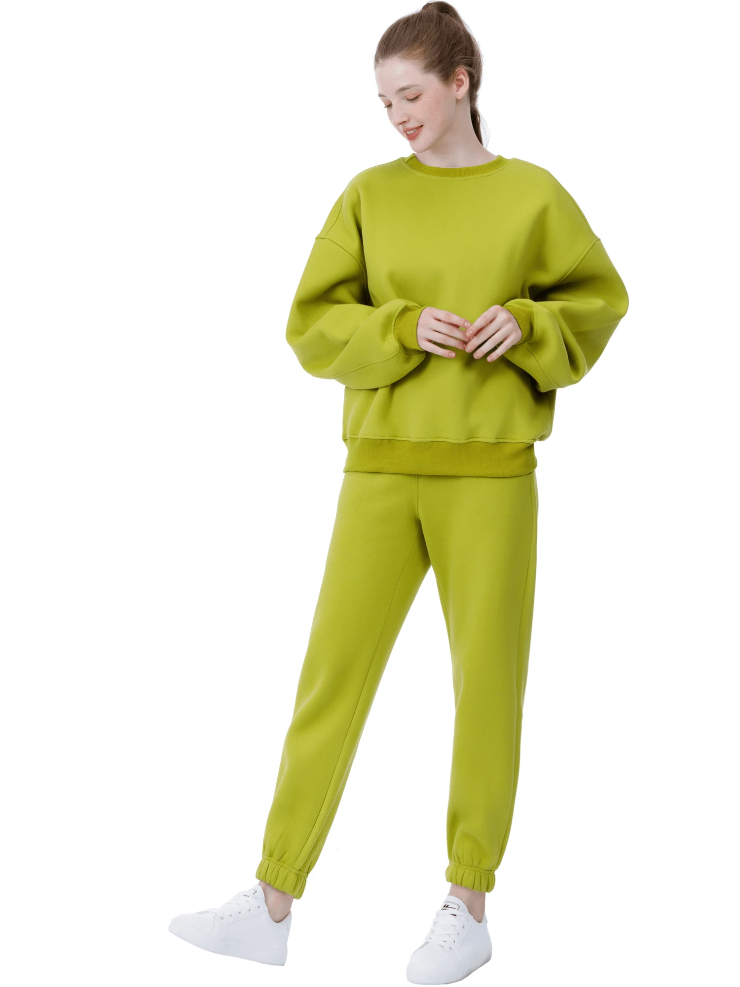 Повседневный однотонный спортивный костюм для женщин комплект из 2 предметов