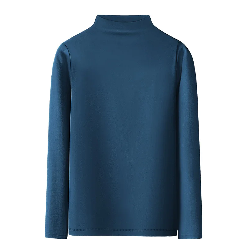 

bottoming shirt women's long-sleeved threaded tight-fitting inner wear large size one half high neck peacock blue top DS32