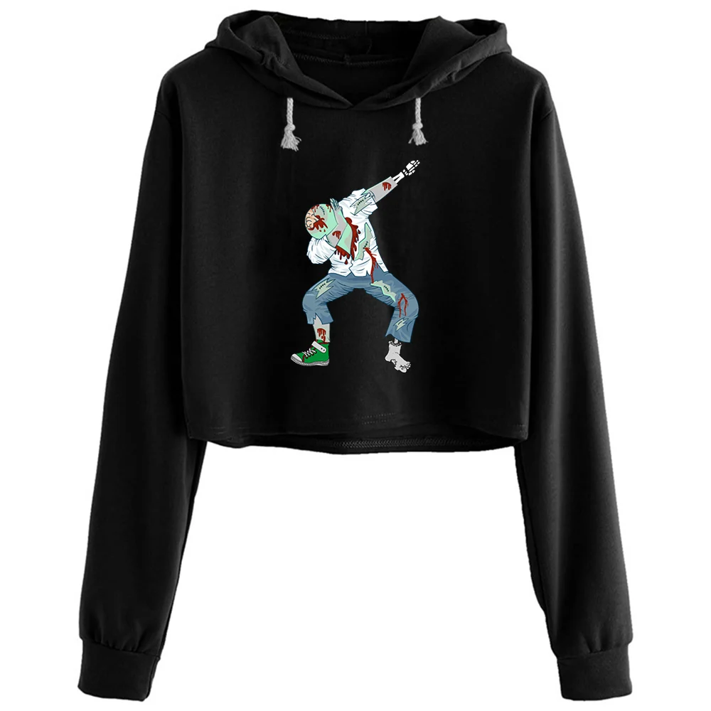 

Funny Dabbing Zombie Halloween Dab Tee Crop Hoodies Women Korean Y2k Kawaii Goth Pullover For Girls
