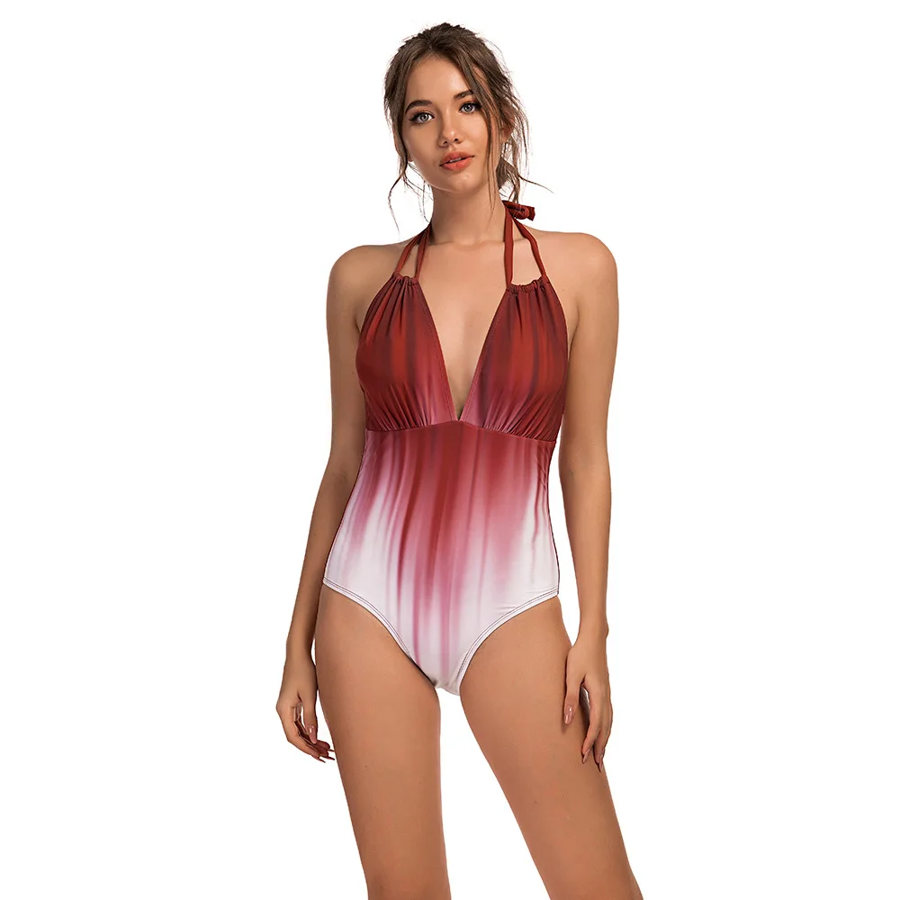 

New Gradient One-Piece Swimsuit Lace-Up Ladies Halter Sexy Beach Bikini