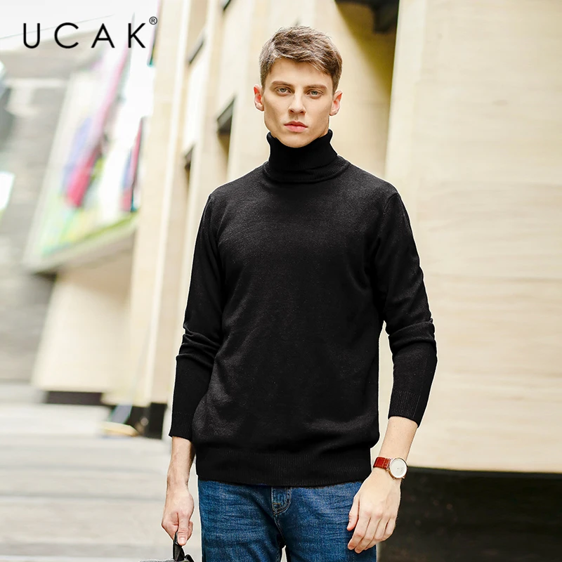 

Мужской хлопковый свитер с высоким воротником, однотонный