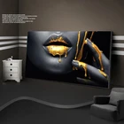 Плакаты и принты на стену artBlack Африканская женщина, Золотые губы портрет, холст, живопись, Настенная картина для гостиной