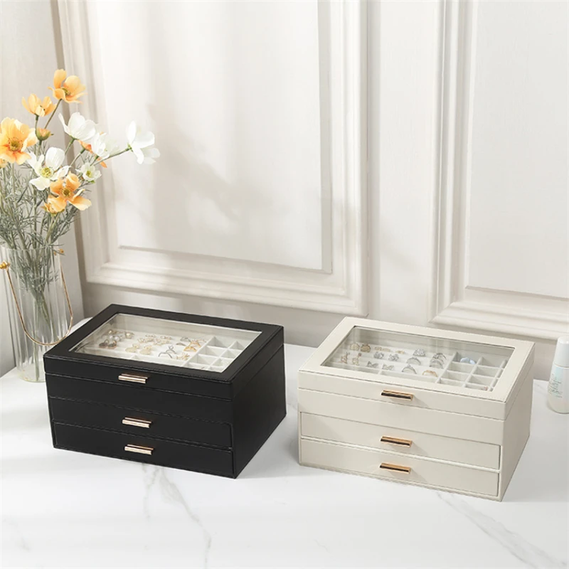 XINSOM New Big Jewelry Box Organizer Women Drawer Type Multilayer Necklace Earrings Rings Bracelets Jewelry Storage Box Casket
