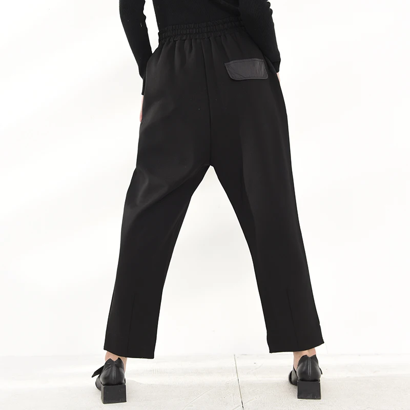 

Elastic Waist High Pocket Split Joint Long Harem Trousers New Loose Fit Pants Women Fashion Spring Autumn 2021 JX60901