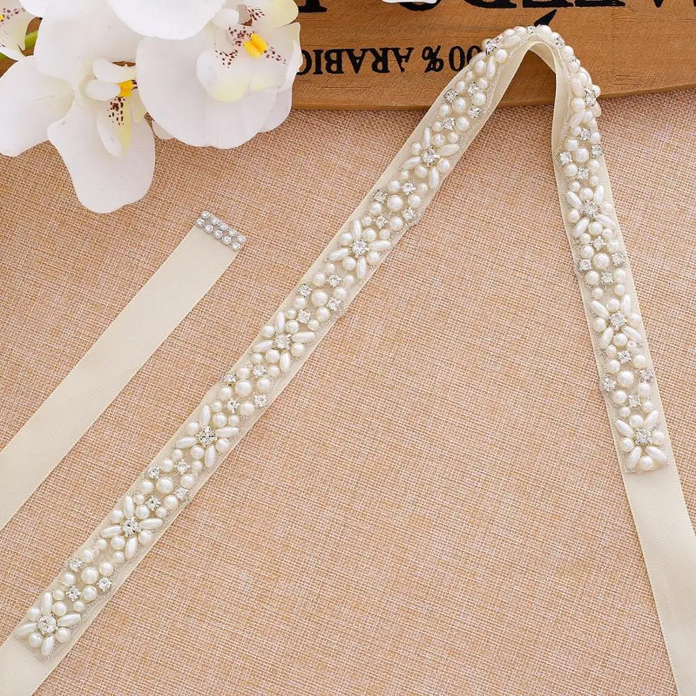 Жемчужный свадебный пояс Ручной Работы Стразы для свадебного платья 2019 дешевые