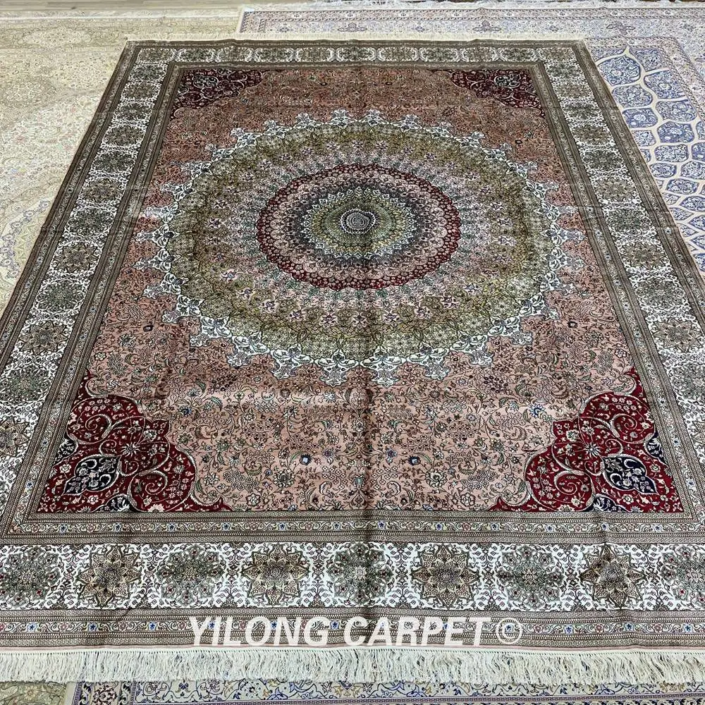 Beste Yilong 9'x12 'eersteklas Mooie Roze Handgemaakte Zijden Rug Qum Zijde Tapijt (SL886A9x12)