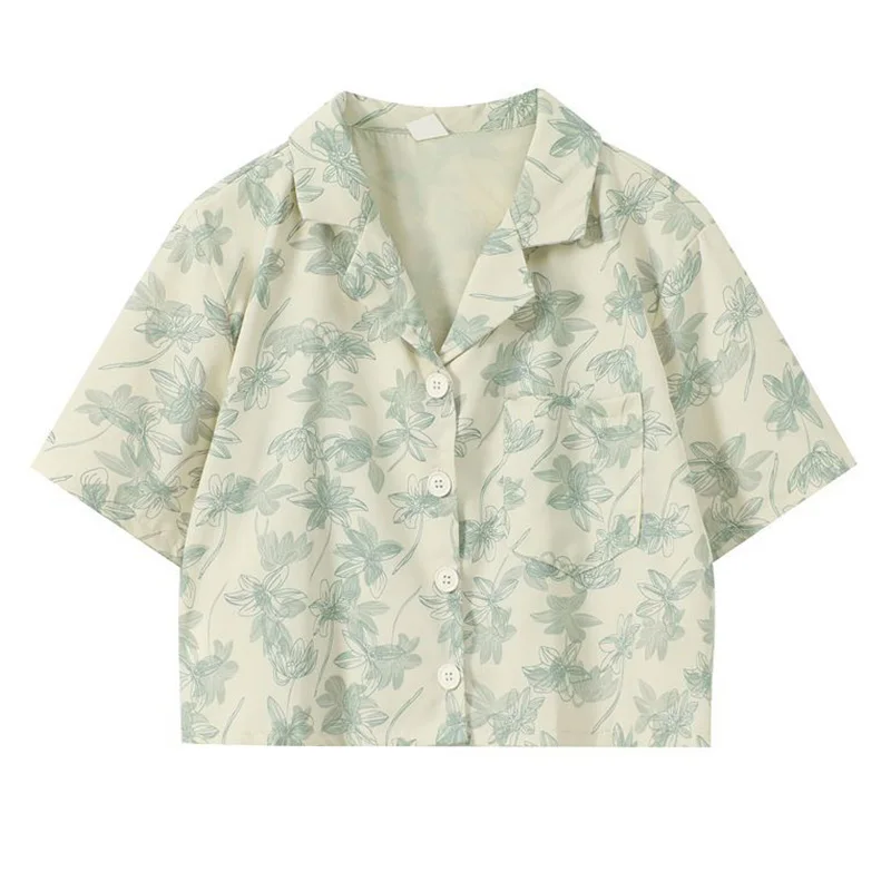 

Sister Fara New Print Floral Thin Women's Shirt Short Sleeve Turn-down Collar Blouse Summer All-match Loose Women Casual Blouses