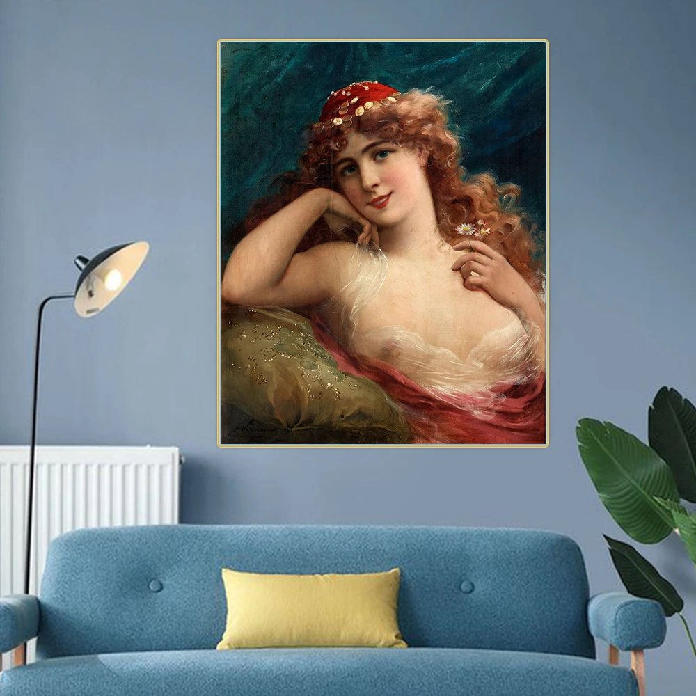 Цитон Эмиль Вернон Young молодой женщины с ромашками Canvas Холст Картина маслом Секс