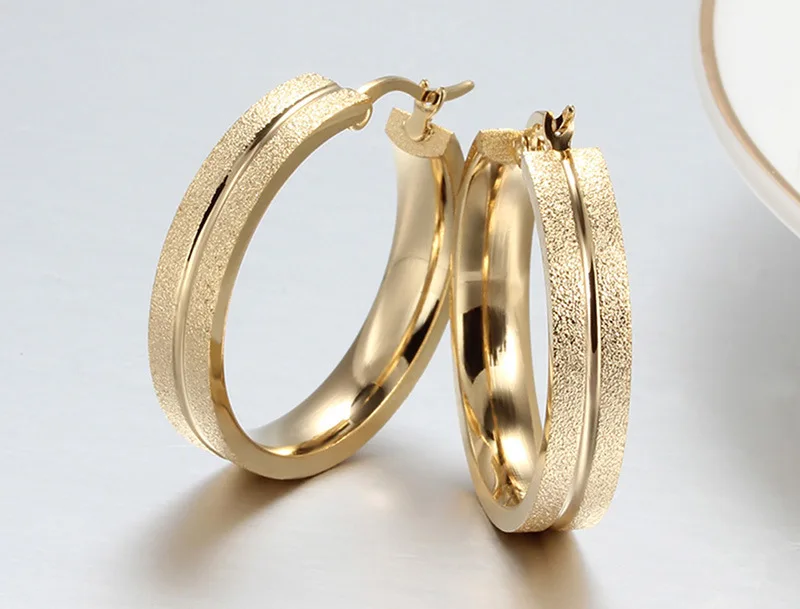 

FXM M65203 arrival fashion jewelry women birthday gift gold metal color Simple titanium steel 30 mm U shape Frosted earring