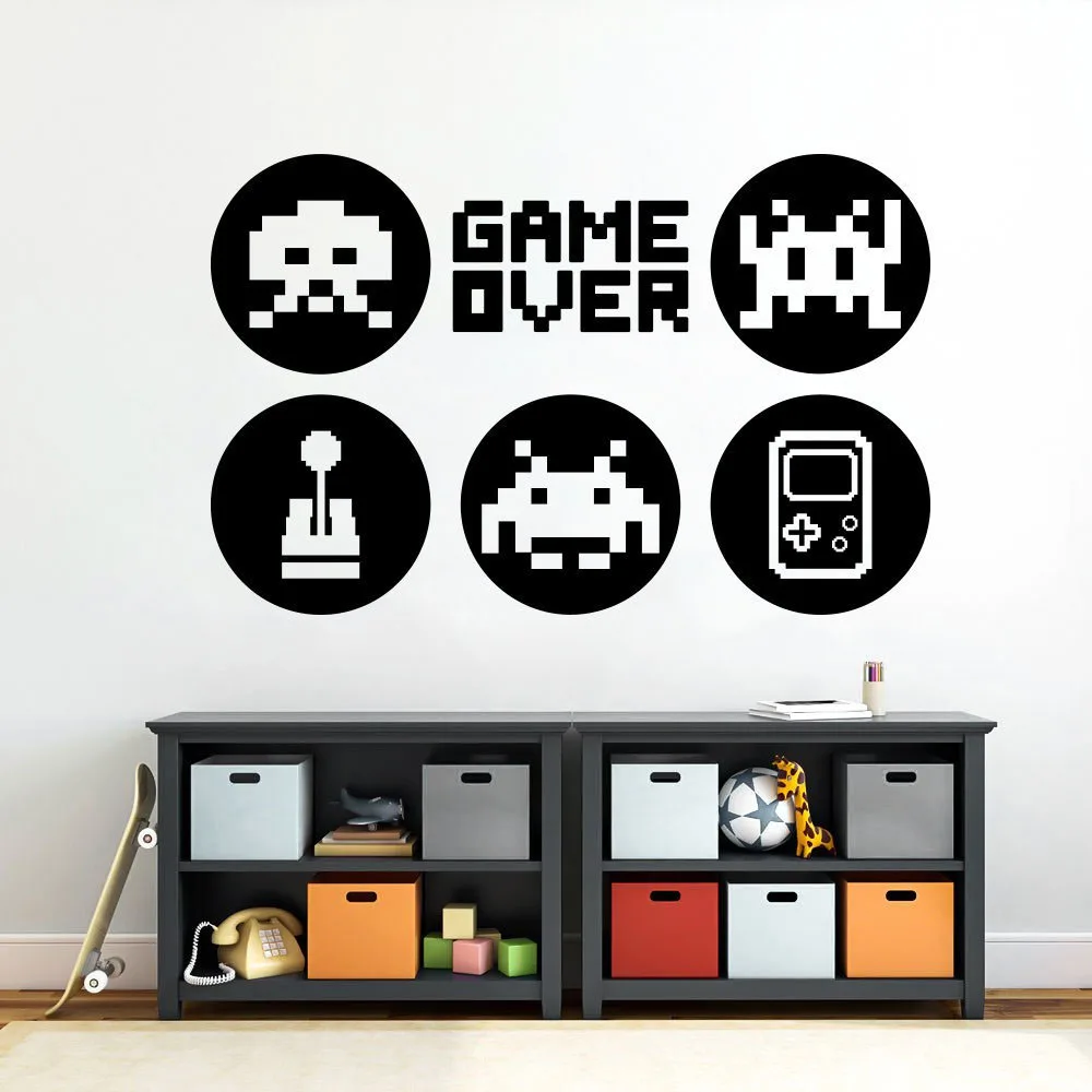 

Game Over Wall Decal Video Gamer Sign Pixel Style Door Window Vinyl Stickers Kids Boy Bedroom Playroom Home Decor Wallpaper E073