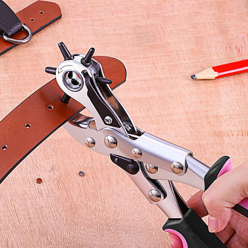 

Puncher Belt Leather Belt Hole Punch Plier Eyelet Revolve Sewing Machine Bag Setter Tool Watchband Household Strap Leather DIY