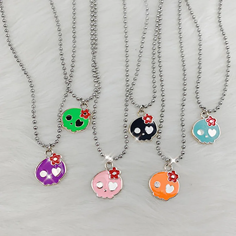 

Metal Multicolor Skull Head Pendant Necklaces for Men Women Fashion Neck Chains Jewelry Punk Hiphop Skeleton Choker New
