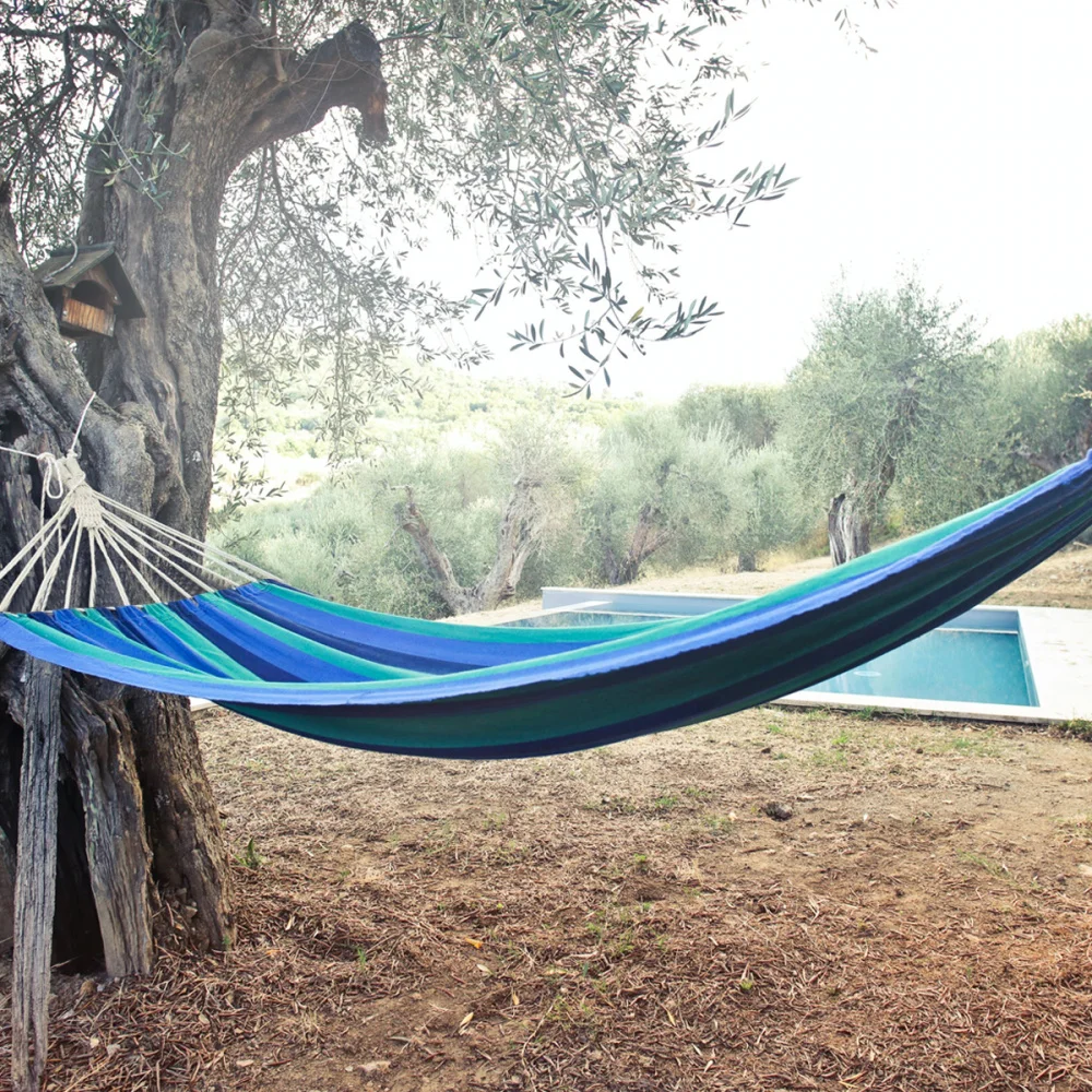 

Outdoor Leisure Portable Multi-functional Hammocks Canvas Stripe Rainbow Swing for Camping Backpacking Travel (Red)