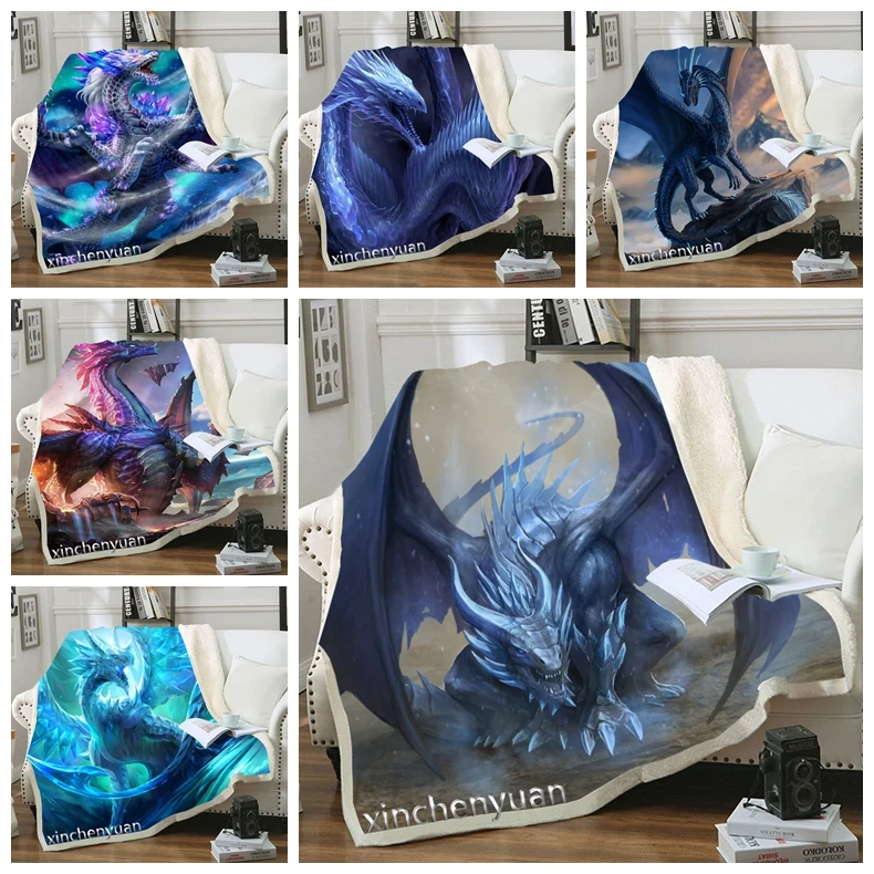 

phechion Dragon Art 3D Printing Plush Fleece Blanket Adult Fashion Quilts Home Office Casual Kids Girls Sherpa Blanket B13