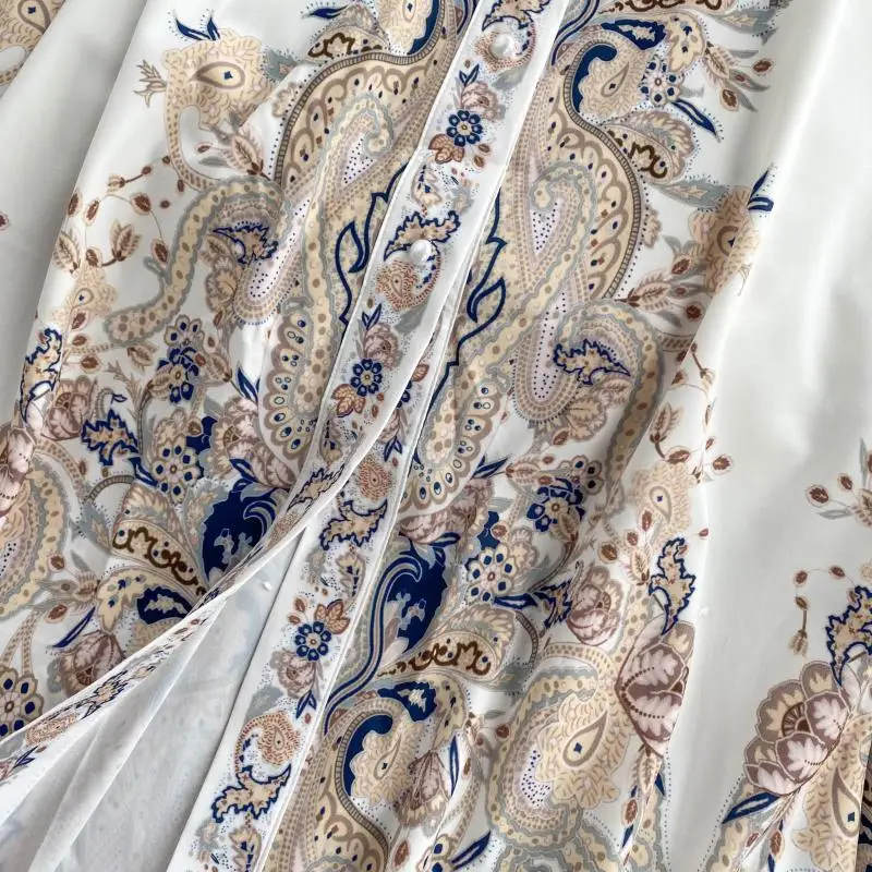 

Croysier Long Sleeve Maxi Dresses For Women Runway Fashion Clothing Paisley Print Vintage Elegant Long Shirt Dress With Belt