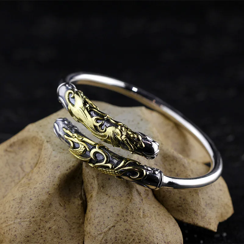 

S925 sterling silver unisex golden dragon golden hoop bracelet