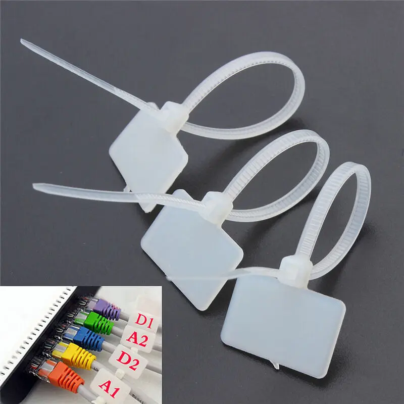 

100pcs White Plastic Nylon Mark Tags Label Sticker Cable Zip Ties 11cm