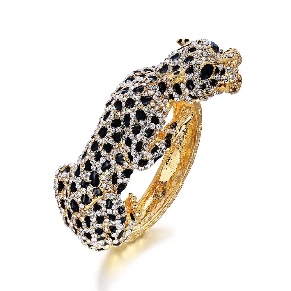 Gold Tone Tuliper браслет в виде животных, браслет в виде пантеры, леопарда, браслеты с кристаллами для женщин, вечерние ювелирные изделия, подарочные браслеты - Окраска металла: Gold Tone