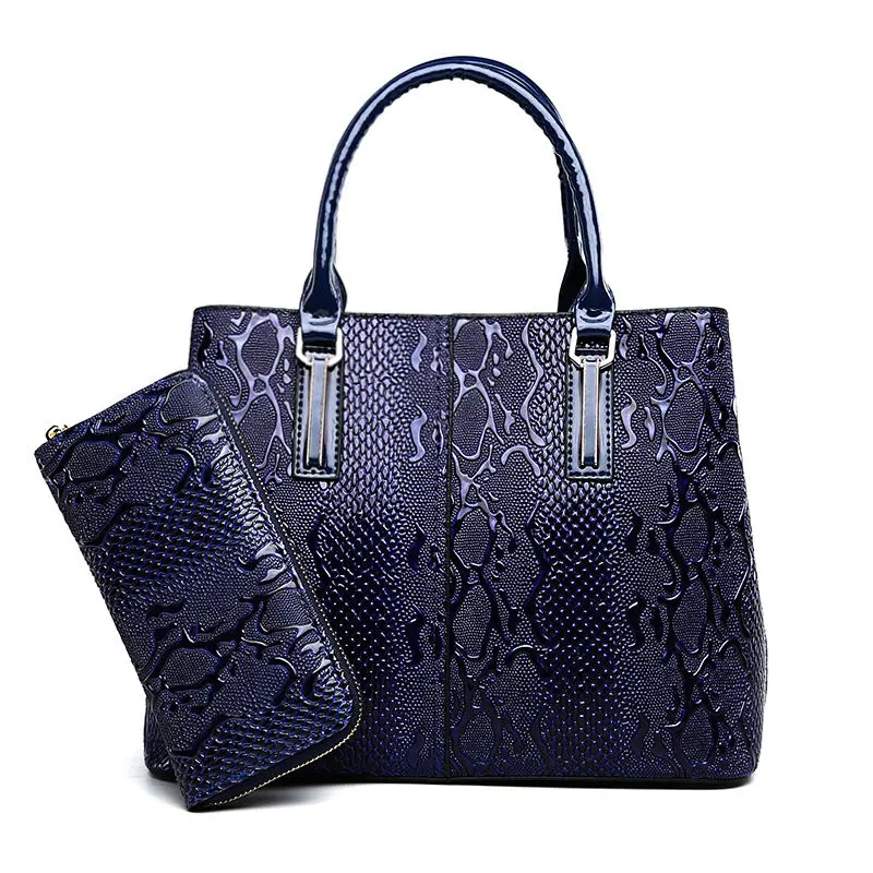 Blue with Wallet Змеиный узор роскошные сумки женские сумки дизайнерские женские сумки на плечо кожаная сумка через плечо, Bolsa Feminina sac основной - Цвет: Blue with Wallet