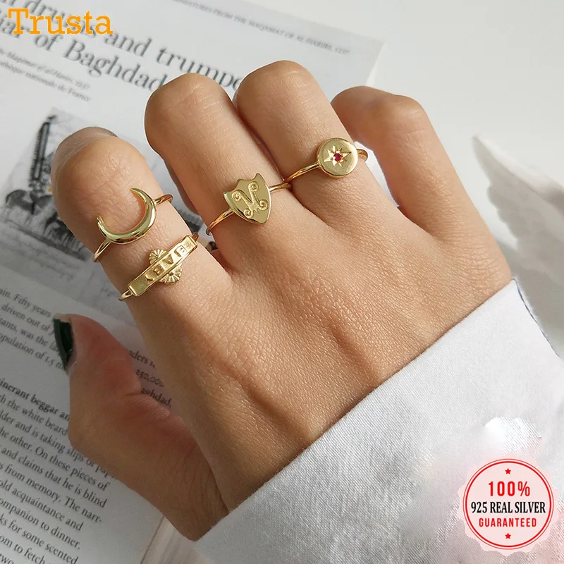 Trustdavis женское серебряное кольцо открытого размера в виде Луны и звезды стиле