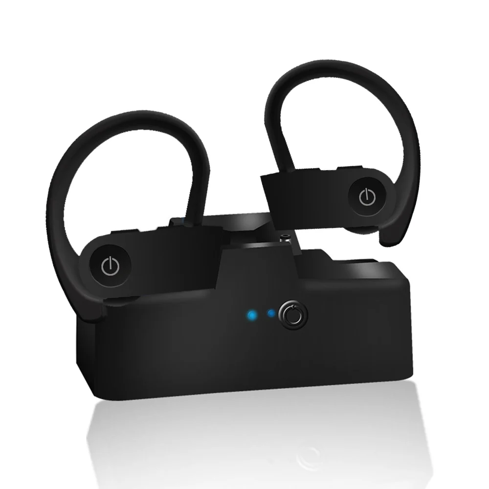 black True Wireless Earphones Bluetooth V5.0 TWS Stereo Sport Sweatproof Headset Long Battery Life with Mic With Charging Box - Цвет: black