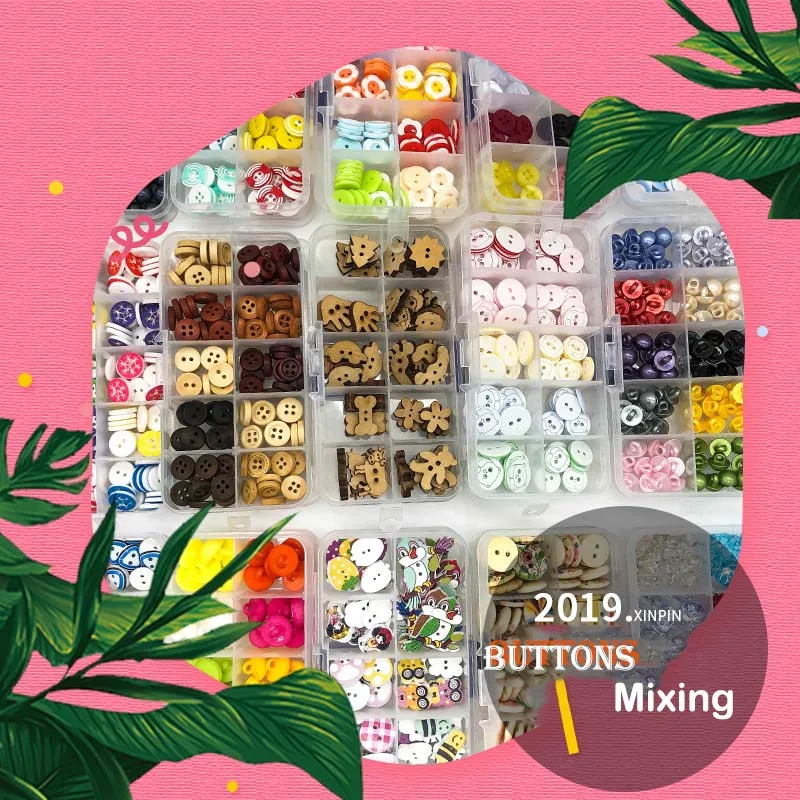 150 Pcs 10-15 mm Resin/Wooden Buttons 2 Holes 15mm Mixed Wood Buttons Sewing Accessories for Clothing Decoration DIY Boxed