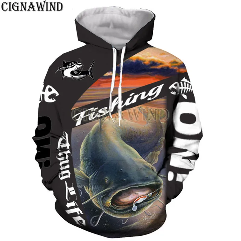 Толстовка Мужская/Женская с 3D-принтом Модный свитшот принтом сома щуки рыбалки