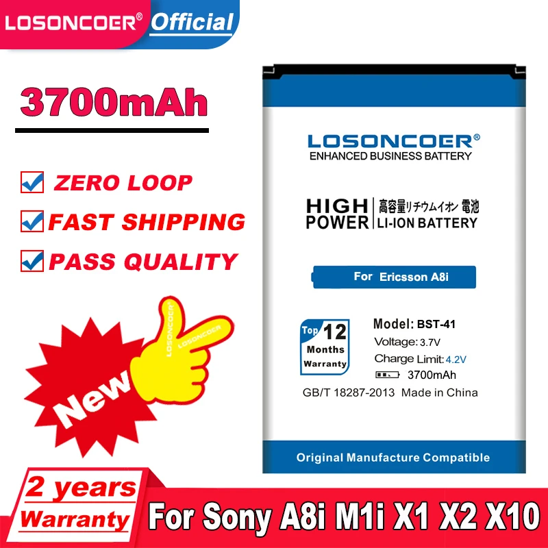 Аккумулятор LOSONCOER батарея BST 41 для Sony Ericsson XPERIA A8i 3700 мАч аккумулятор M1i X1 X2 X10 X1a X2a Play